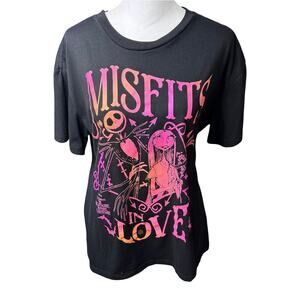 Disney Nightmare Before Christmas Jack & Sally Misfits Love T-Shirt Black Pink L